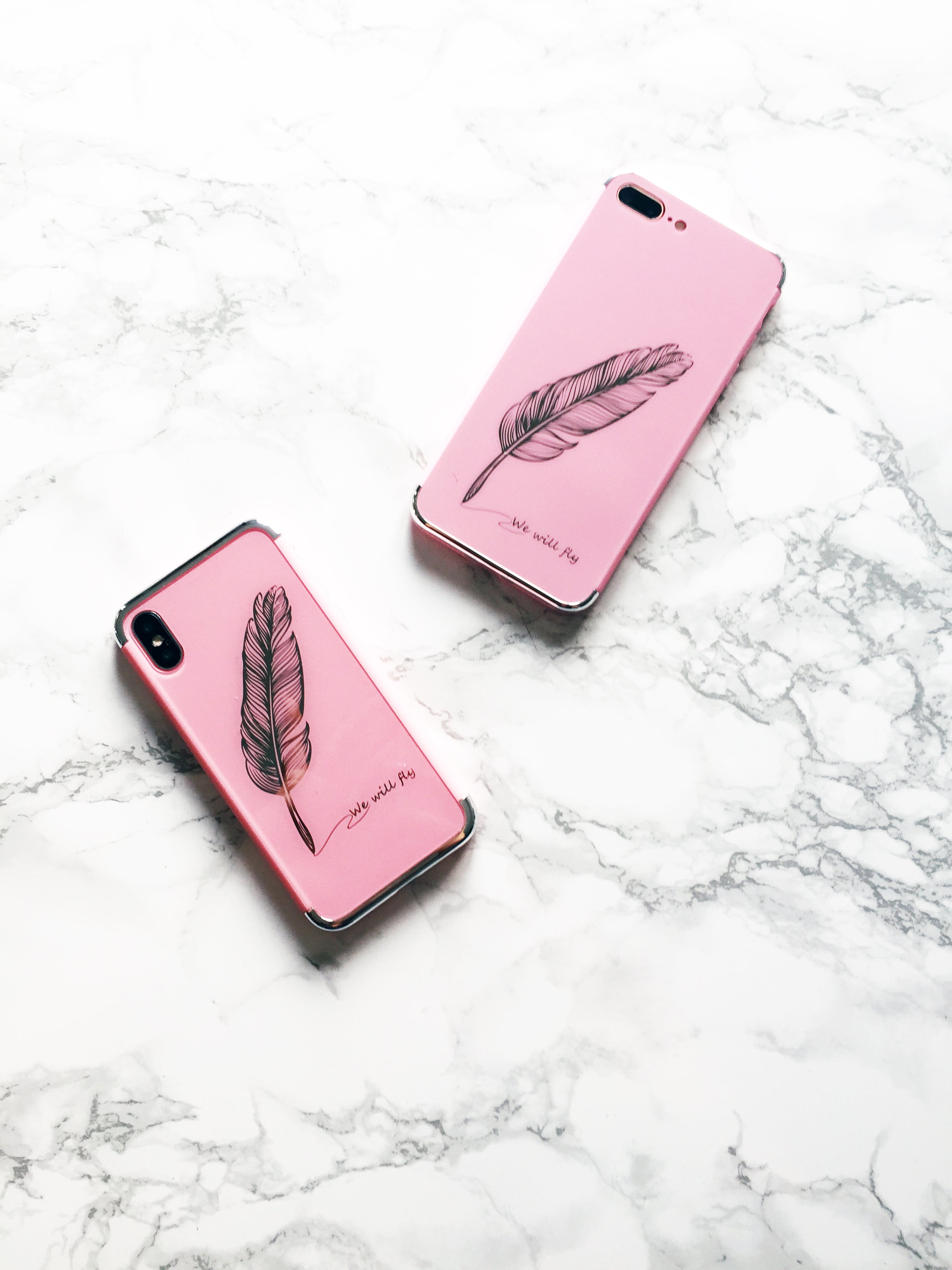 Pink Feather Reflective Phone Case