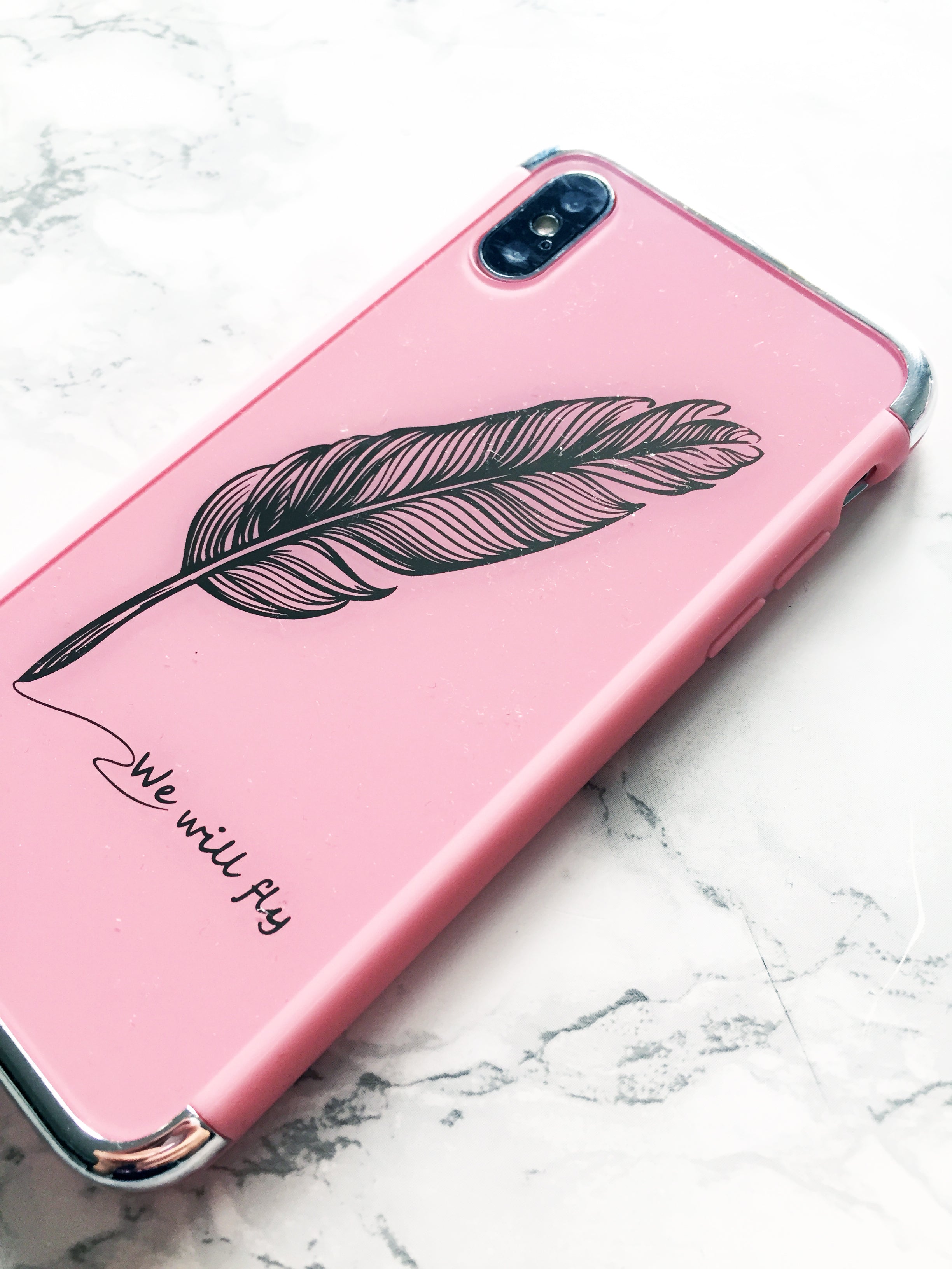 Pink Feather Reflective Phone Case