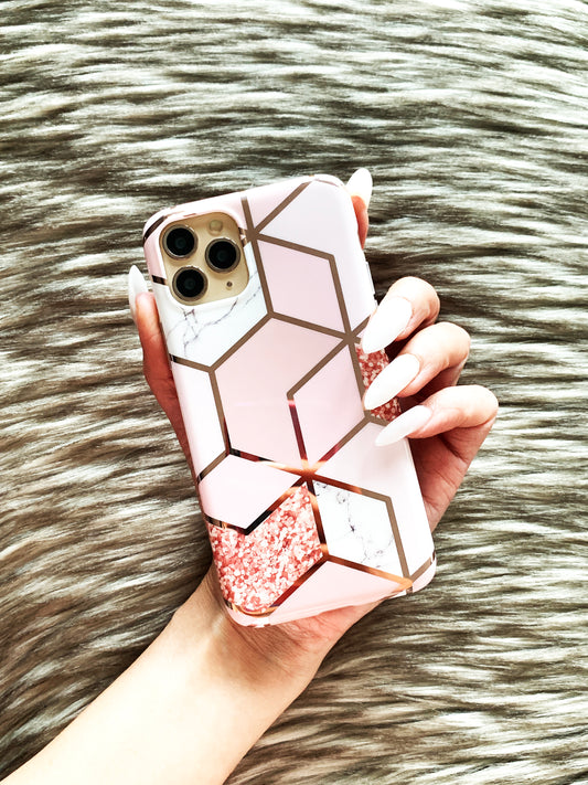 Rose Gold Marble x Gold Reflective Phone Case