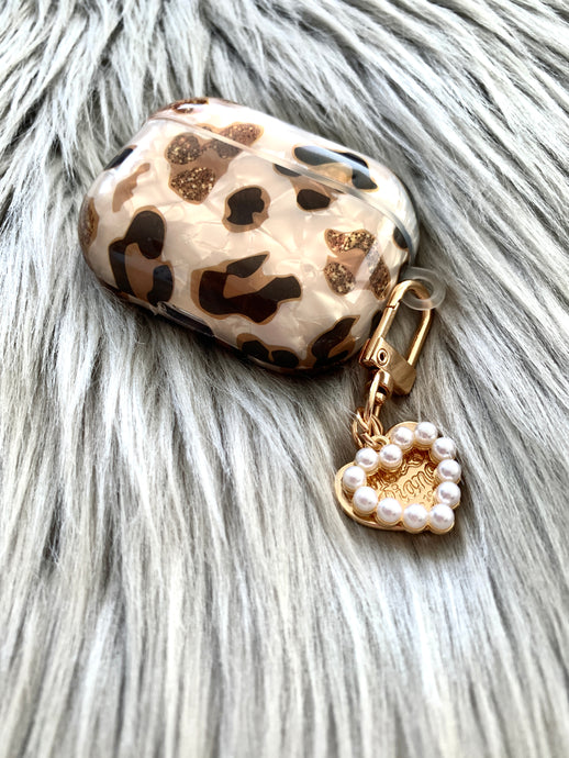 Leopard Pearl AirPods Case with Pearl Heart Keychain - KokoLoveCo - AirPods Case