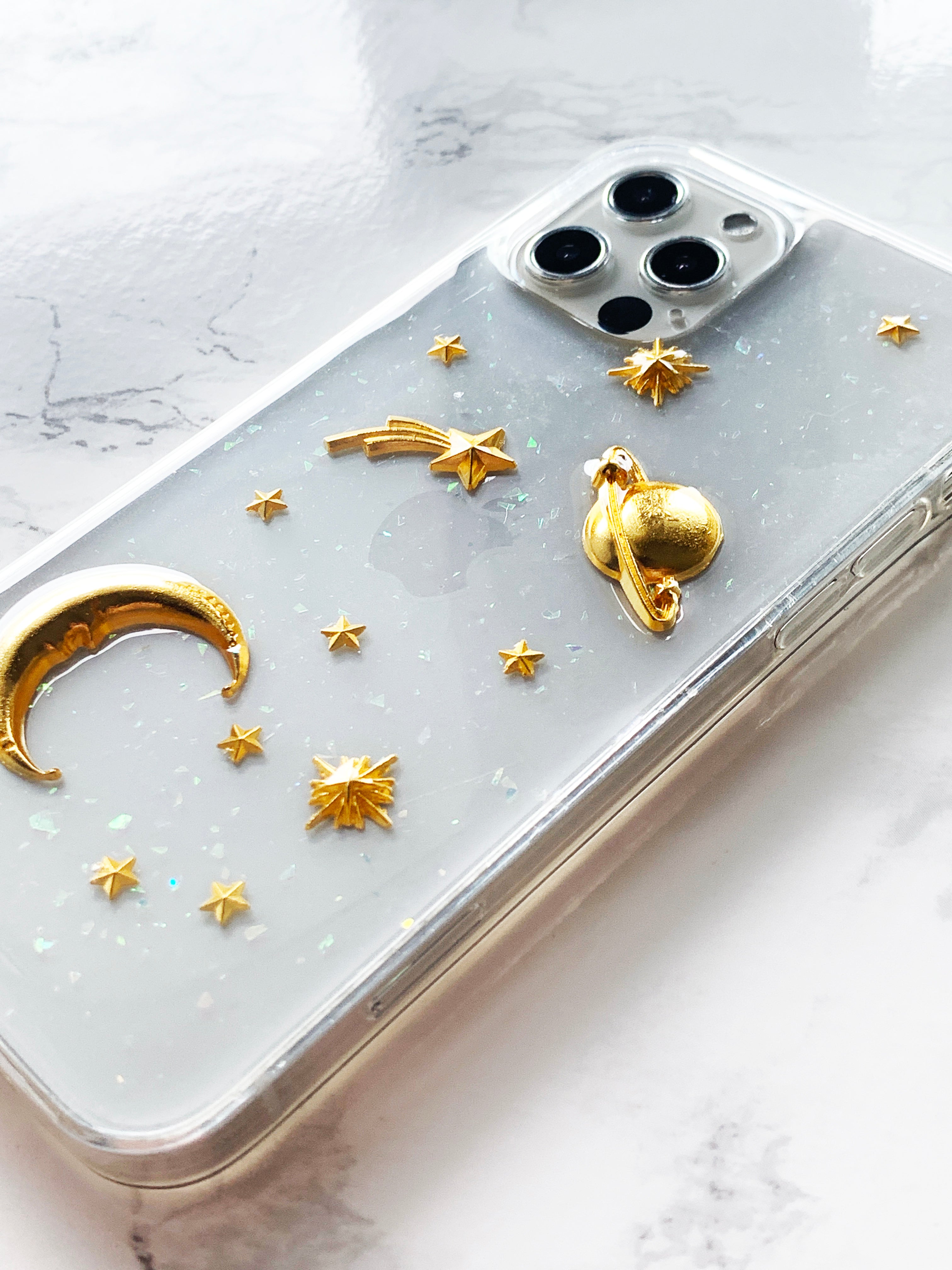 Lovecases White Stars & Moons Glitter Case - For iPhone 15 Plus