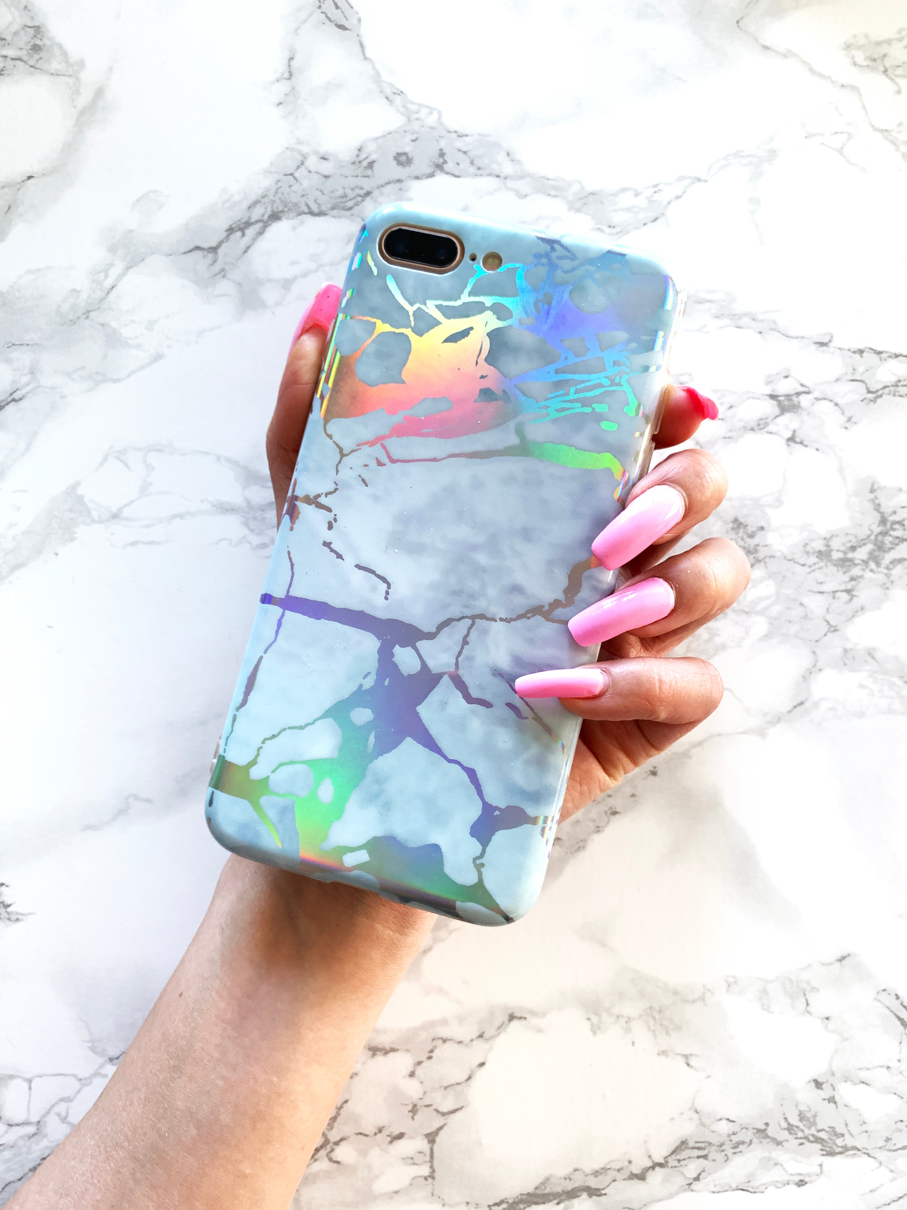 Rainbow Sky Holographic Marble Phone Case