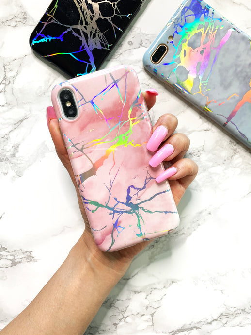 Rainbow Sky Holographic Marble iPhone Case